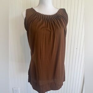 Tory Burch Silk Gathered Loose Tank Brown L